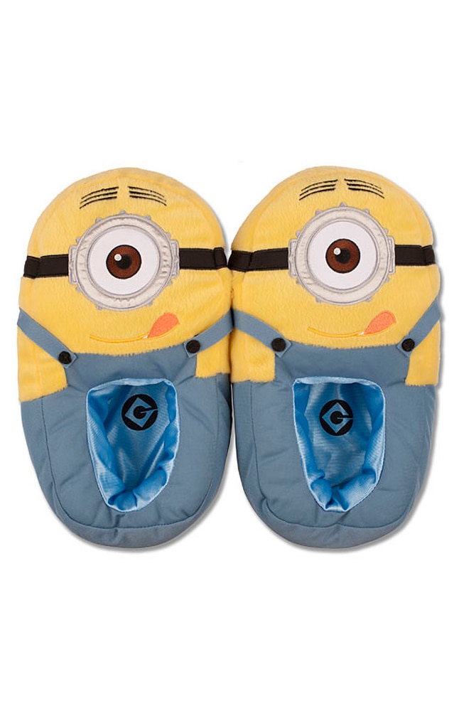 New Despicable Me Minion's Youth Slippers House Shoes Yellow Sz L 2-3 Eyes Move 