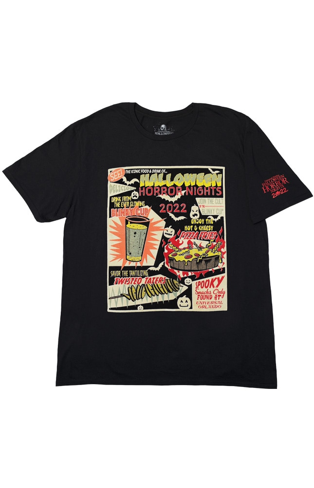 Image for Halloween Horror Nights 2022 Spooky Snacks Adult T-Shirt from UNIVERSAL ORLANDO