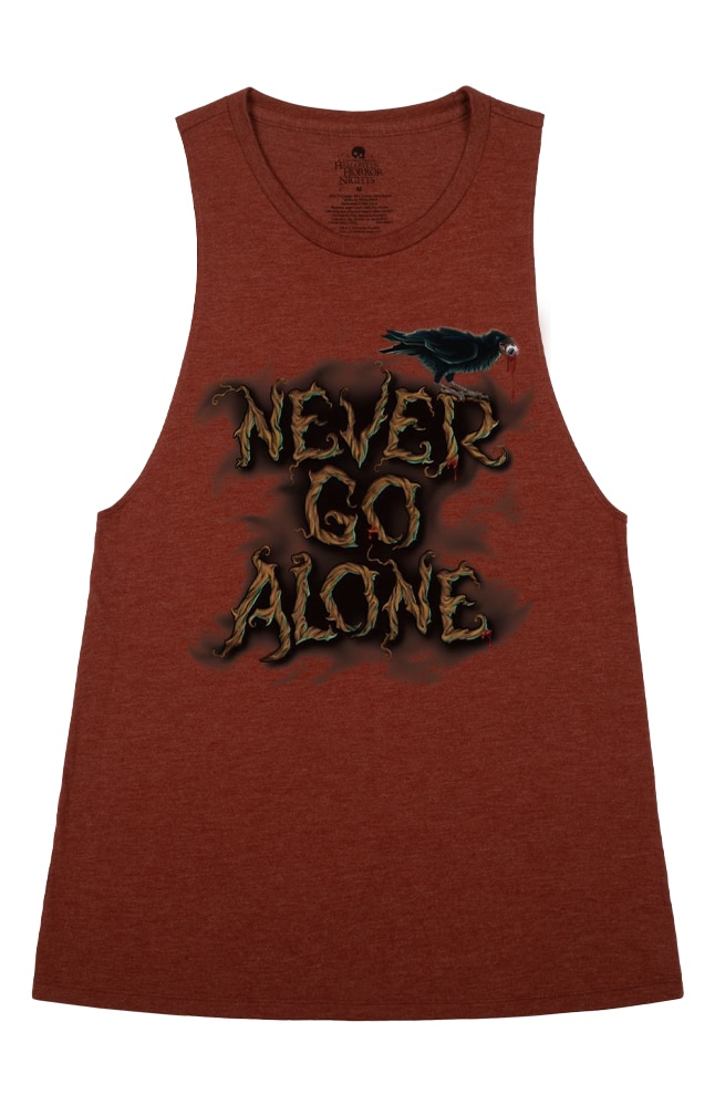 Image for Halloween Horror Nights 2025 Never Go Alone Adult Tank Top from UNIVERSAL ORLANDO