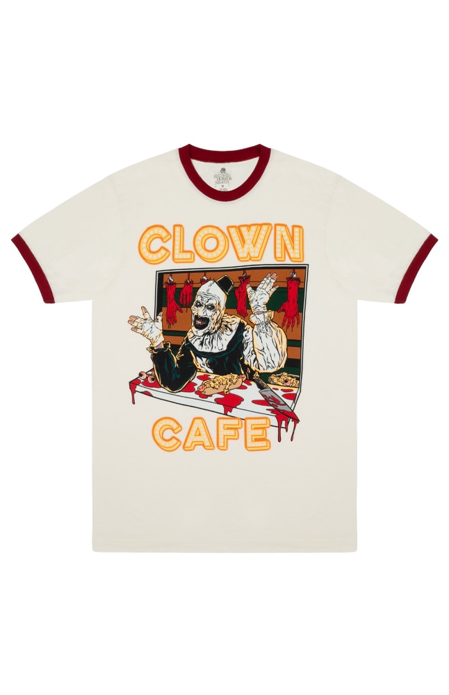Image for Halloween Horror Nights 2025 Terrifier Clown Cafe Adult Ringer T-Shirt from UNIVERSAL ORLANDO