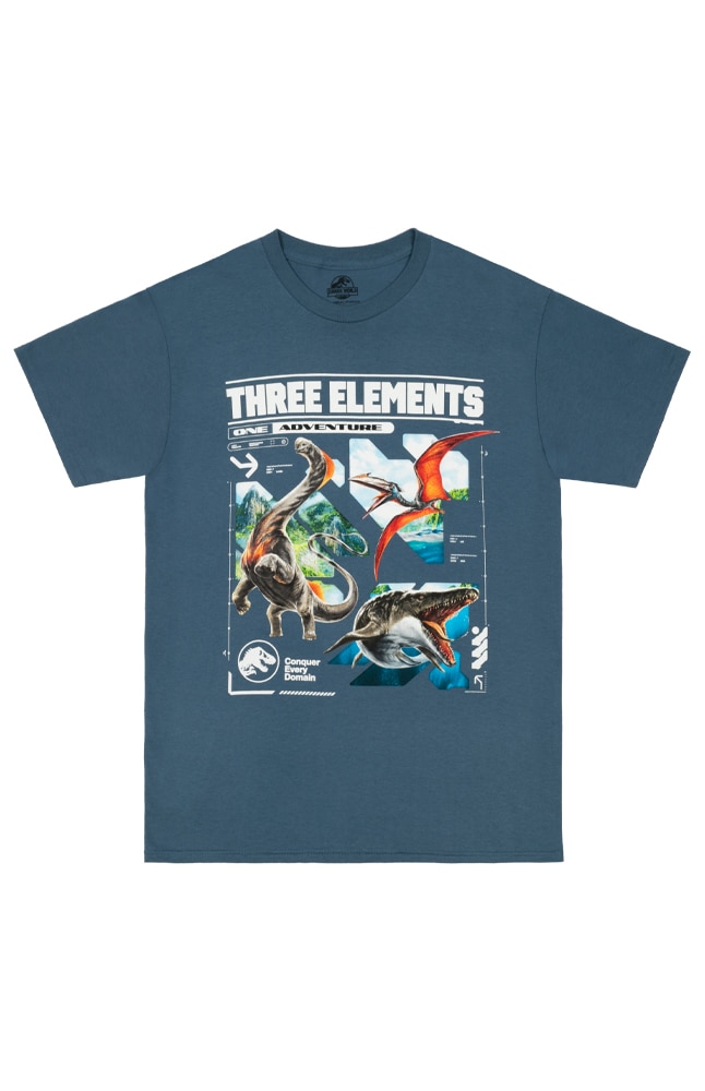 Image for Jurassic World Rebirth &quot;Three Elements&quot; Adult T-Shirt from UNIVERSAL ORLANDO