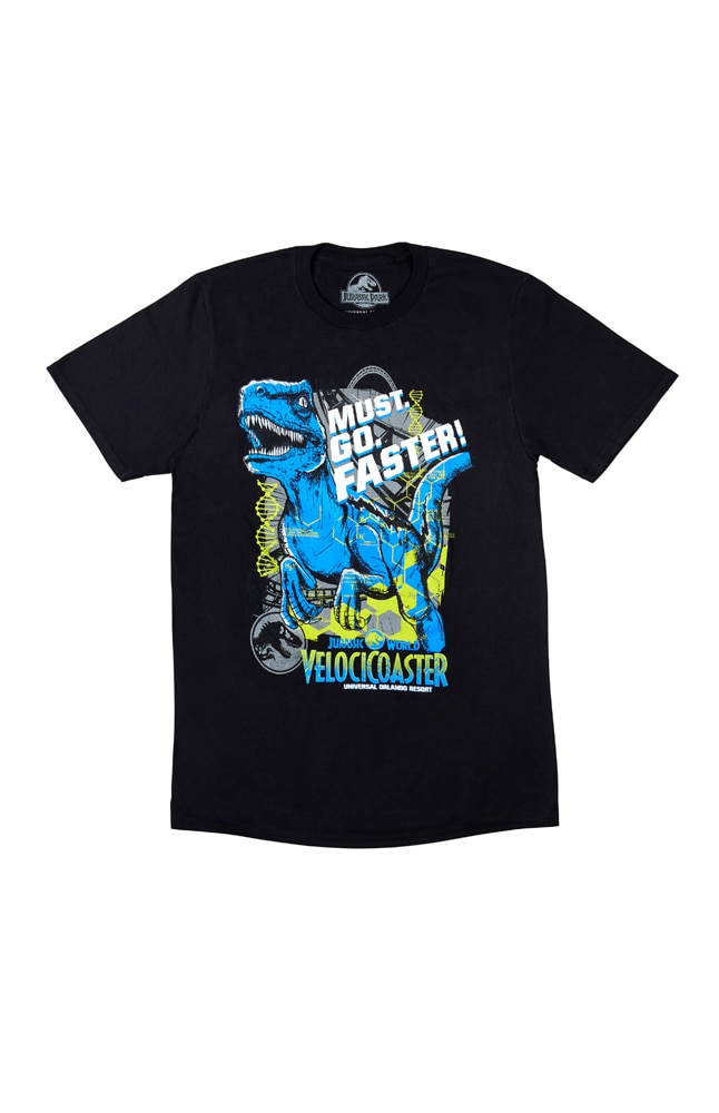 Image for Jurassic World VelociCoaster &quot;Must. Go. Faster!&quot; Adult T-Shirt from UNIVERSAL ORLANDO