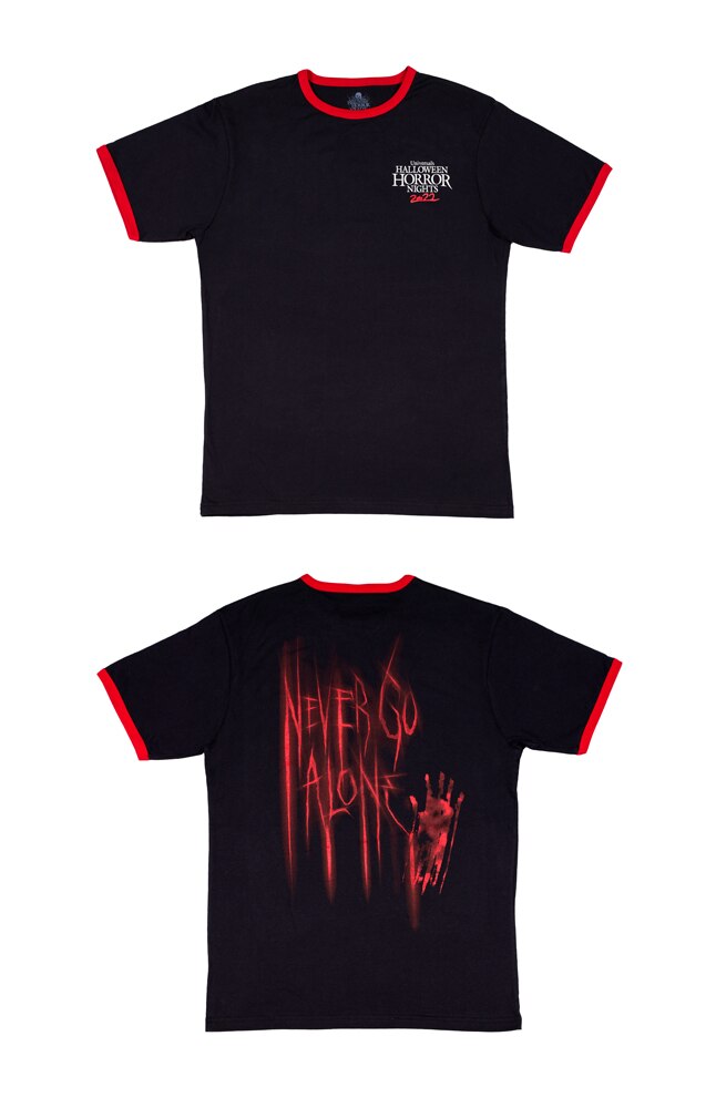 Image for Limited Edition Halloween Horror Nights 2022 Never Go Alone Ringer T-Shirt from UNIVERSAL ORLANDO