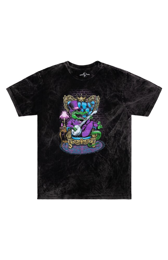 Image for Mardi Gras 2024 Stone Wash King Gator Adult T-Shirt from UNIVERSAL ORLANDO