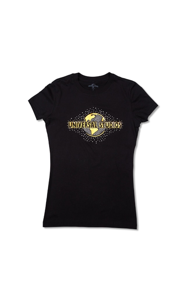 Image for Universal Studios Globe Rhinestud Ladies T-Shirt from UNIVERSAL ORLANDO