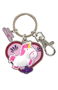 Fluffy Unicorn Heart Charm Keychain
